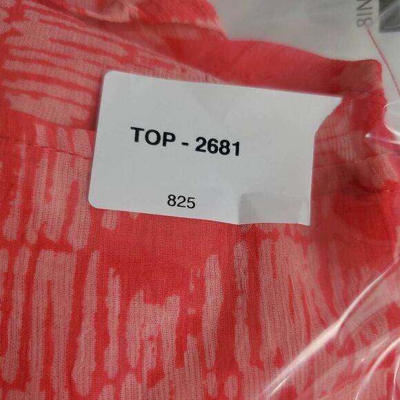 Studio Y Women’s XL Coral Pink Long Sleeve Sheer Blouse Studded Boho Print - Picture 7 of 7